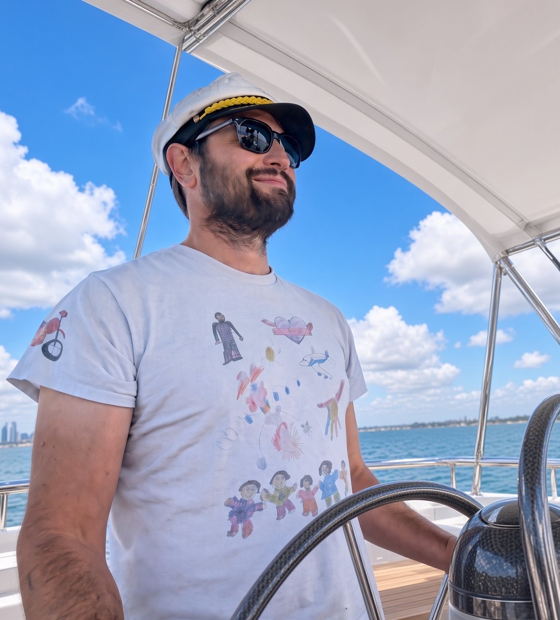 Dmitry Parshkov at the helm on the water off San Diego